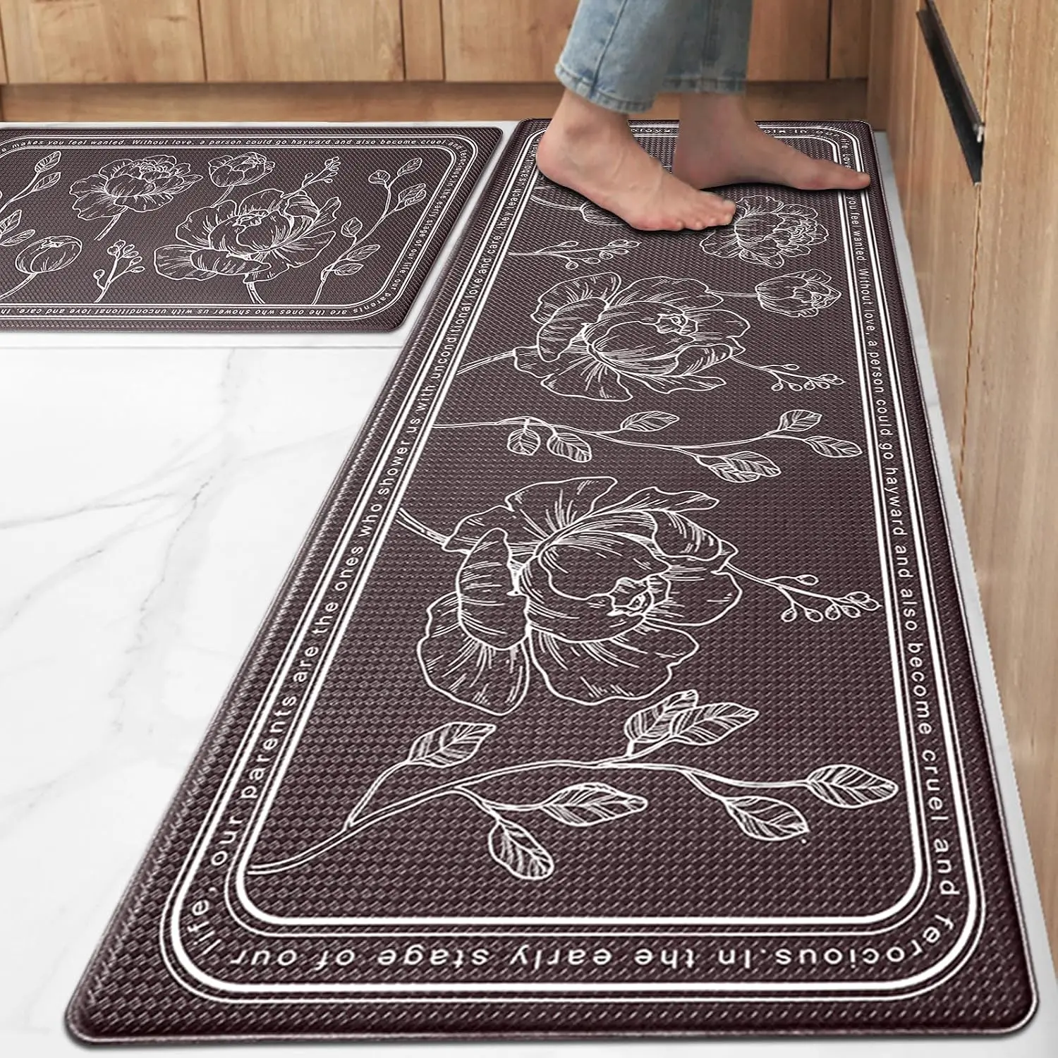 Kitchen Floor Mat Set of 2, Anti Fatigue Kitchen Mat 17"x47"+17"x29" | Cushioned Non-Slip Waterproof Kitchen Rug, Premium PVC Comfort Kitchen Mats and Rugs for Office, Home, Laundry