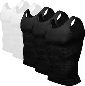 5 Pack Menswear Body Shaper Tummy Control Vest Compression Tank Top Breathable Lightweight Soft Underwear Shapewear Athletic Plain Shirt Sleeveless Undershirts for Men Fabric