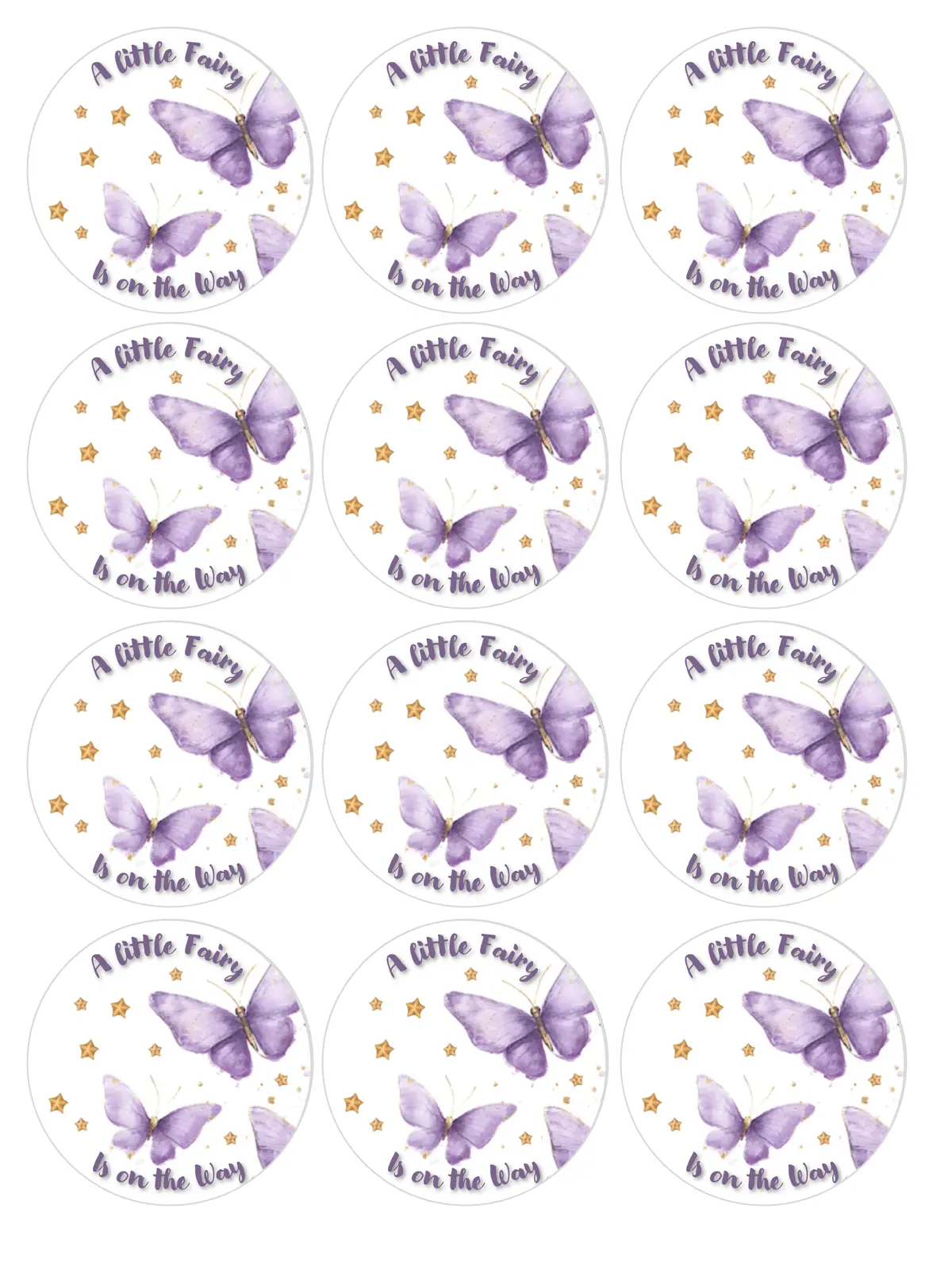 Set of 12 A Little Fairy Is on the Way, Baby Shower, pre cut edible image discs for desserts, choose your size