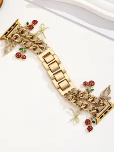 Women's Shiny Leather Chain Metal Watch Band, Compatible with Apple Watch 38-49mm, Butterfly Pendant, Adjustable Summer Strap