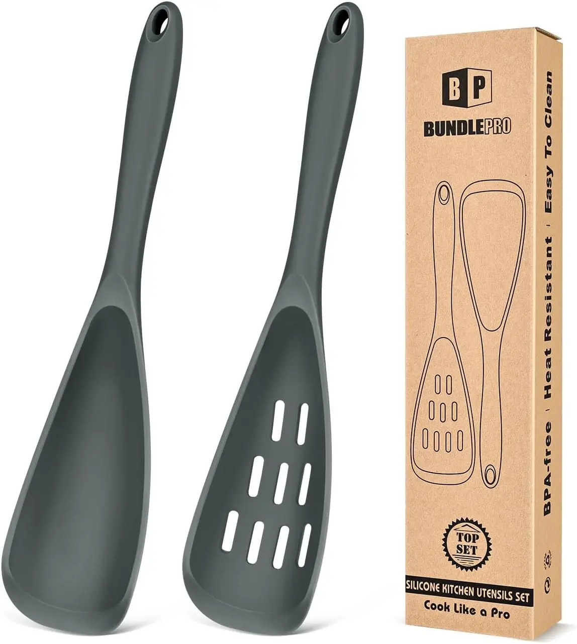 Pack of 2 Cooking for Non Stick, Multifunction Spatula Spoon BPA-Free, One-Piece, Suitable for Scooping, Scraping, Serving and Mixing(GRAY)