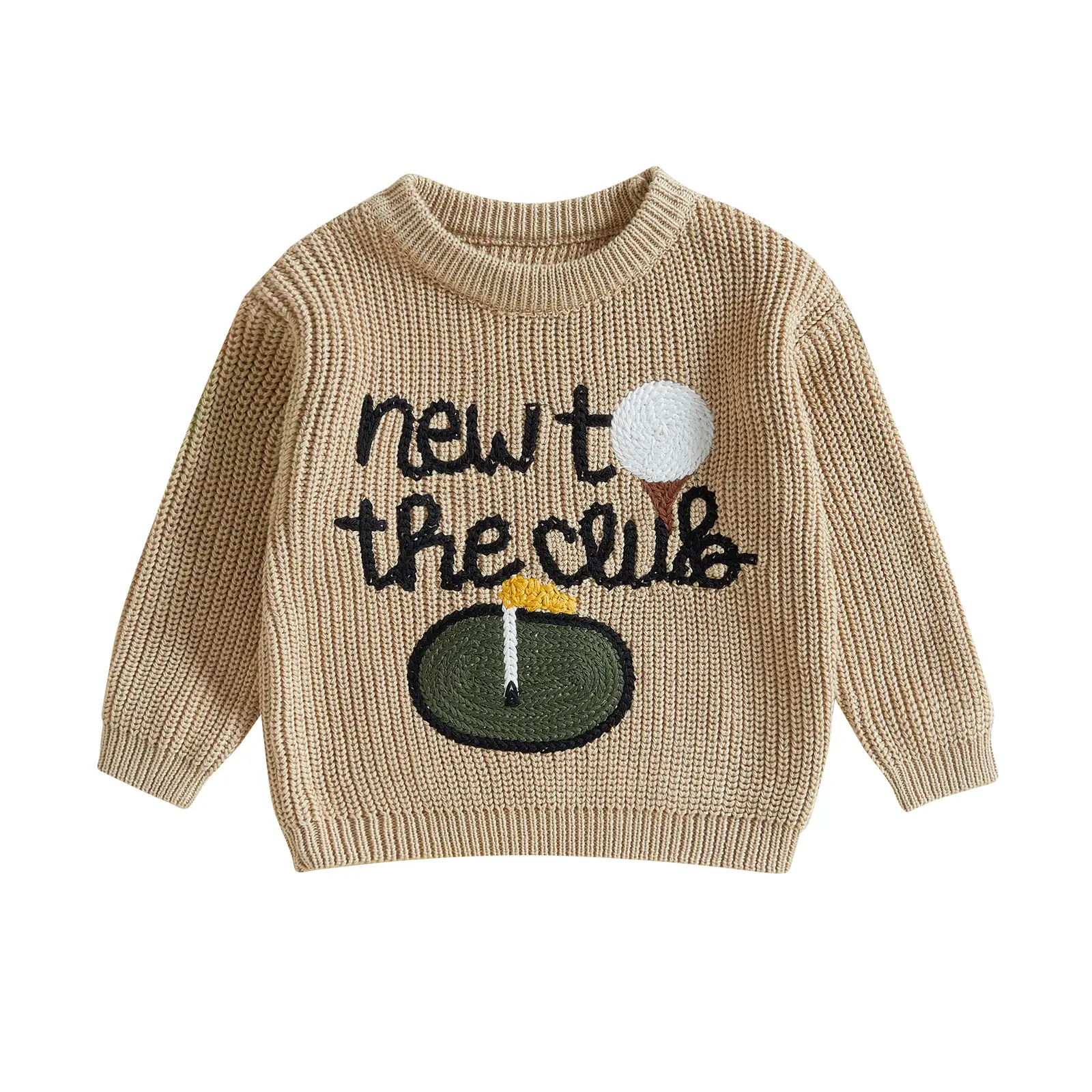Toddler Baby Boy Girl Golf Outfits New to The Club Golf Embroidery Long Sleeve Knit Pullover Sweater Birthday Outfits