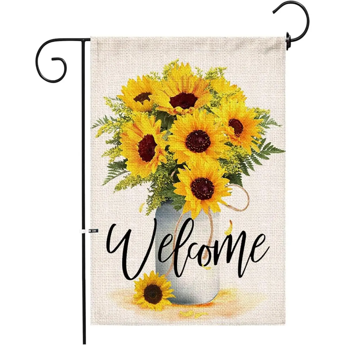 Spring Welcome Sunflower Garden Flag, 12x18 Inch Double-Sided Burlap Farmhouse Yard Decor