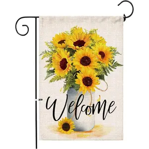 Spring Welcome Sunflower Garden Flag, 12x18 Inch Double-Sided Burlap Farmhouse Yard Decor