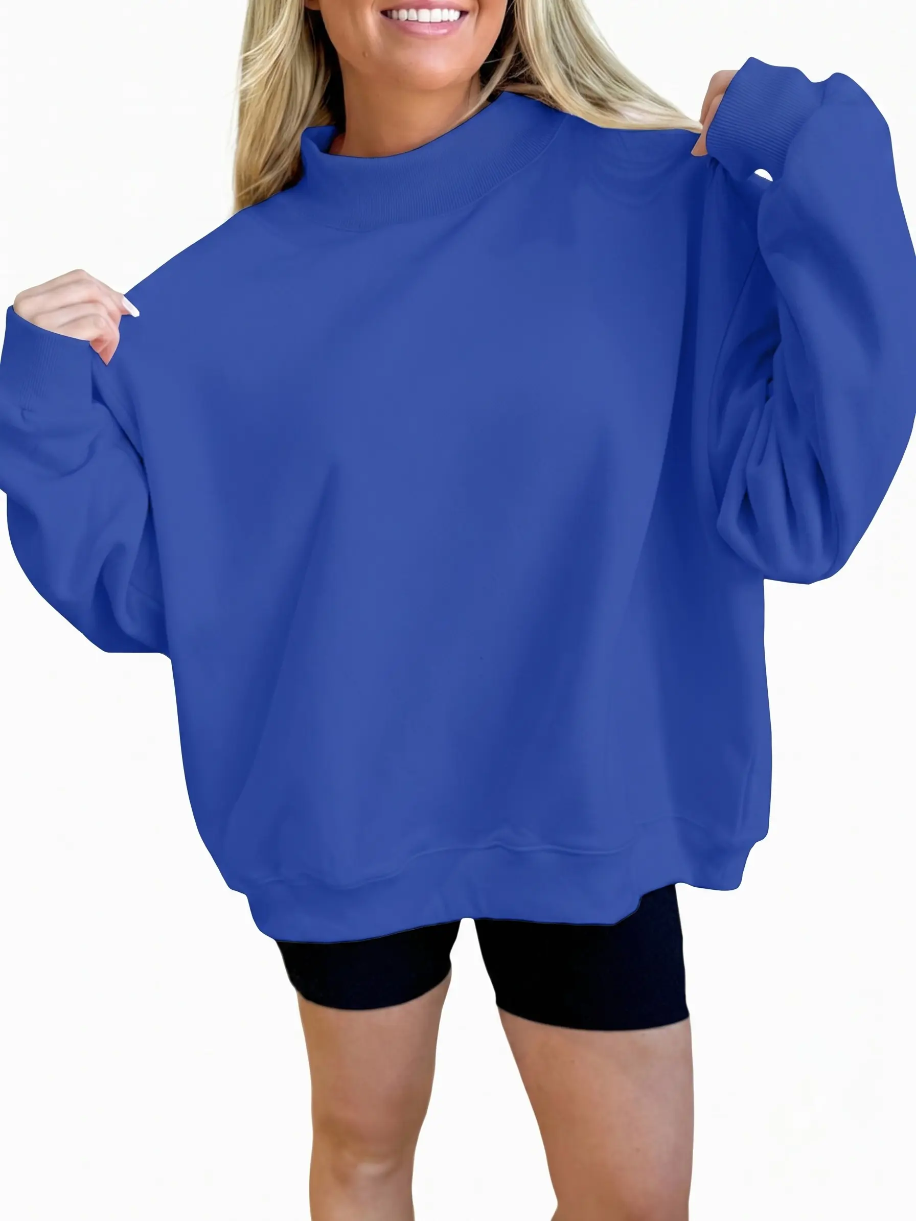 Women's Oversized Mock Neck Sweatshirt Casual Long Sleeve Pullover Trendy Drop Shoulder Fall Winter Tops