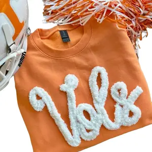 Tennessee Vols Gildan Crew Neck Sweatshirt - Orange with White Chenille "Vols" Text and Pom Pom Accents