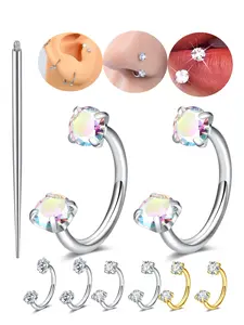 Cubic Zirconia Horseshoe Nose Ring, Stainless Steel U-Shaped Septum Rings, 18g Cartilage Earring, Unisex Body Piercing Jewelry, High Quality Jewelry, Durable Hypoallergenic, Durability