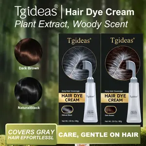 Tgideas Hair Dye Comb / Hair Dye Cream — Portable Home Use & Hyaluronic Acid, 100% Gray Hair Coverage, Black & Brown Available, 1 Box with Hair Dye Tools