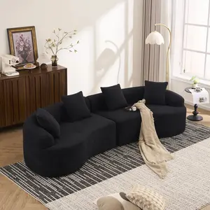 Curved Boneless sofa Compression Modular 110 Sectional White High Density Couches Sleeper for Living Room Bedroom Apartment Lounge Chenille No Assembly Needed Easy to Move living room furniture
