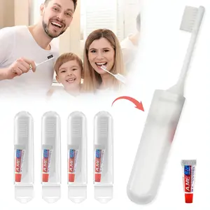 4 sets of foldable toothbrushes, business trips, small portable toothbrushes, toothpaste, toiletries, home hospitality, Toothbrush Kit