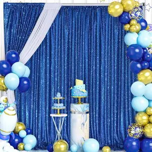 Royal Blue Sequin Backdrop 2 Pcs-4ftx7ft Glitter Backdrop Curtains Birthday Party Decoration Photography Backgrounds Fabric Backdrop Streamers