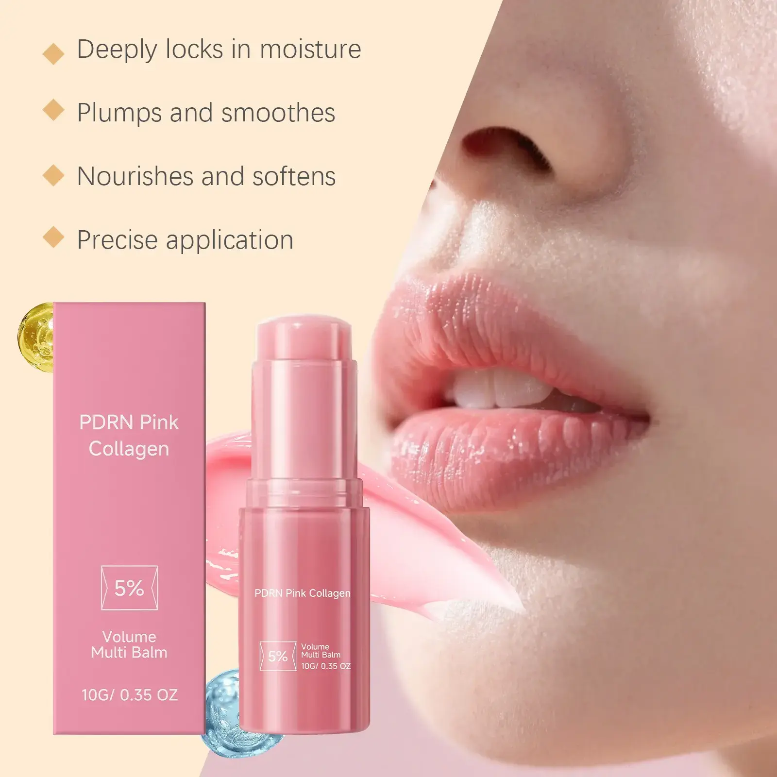 PDRN Pink Collagen Multi Balm - 1-In-1 Volufiline NAD Skin Stick, Multi-Purpose Moisturizer for Lips, Under-Eyes & Neck, Korean Daily Skincare for Smooth Skin Appearance
