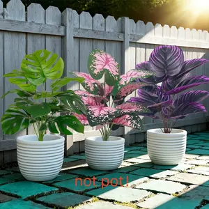 Large Outdoor Artificial Plant Set 3 Pieces, 36 Realistic Leaves, Perfect for Home Decor, Garden, Hotel, Wedding Decoration, Outdoor Faux Plants, Fake Plastic Plants