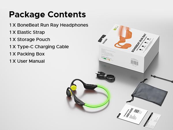 BoneBeat Run Ray IP66 Bone Conduction Headphones for Running, LED Safety Light, Open-ear design, Up to 10 Hours Playtime, Bluetooth 6.0 with Dual-Device Connectio