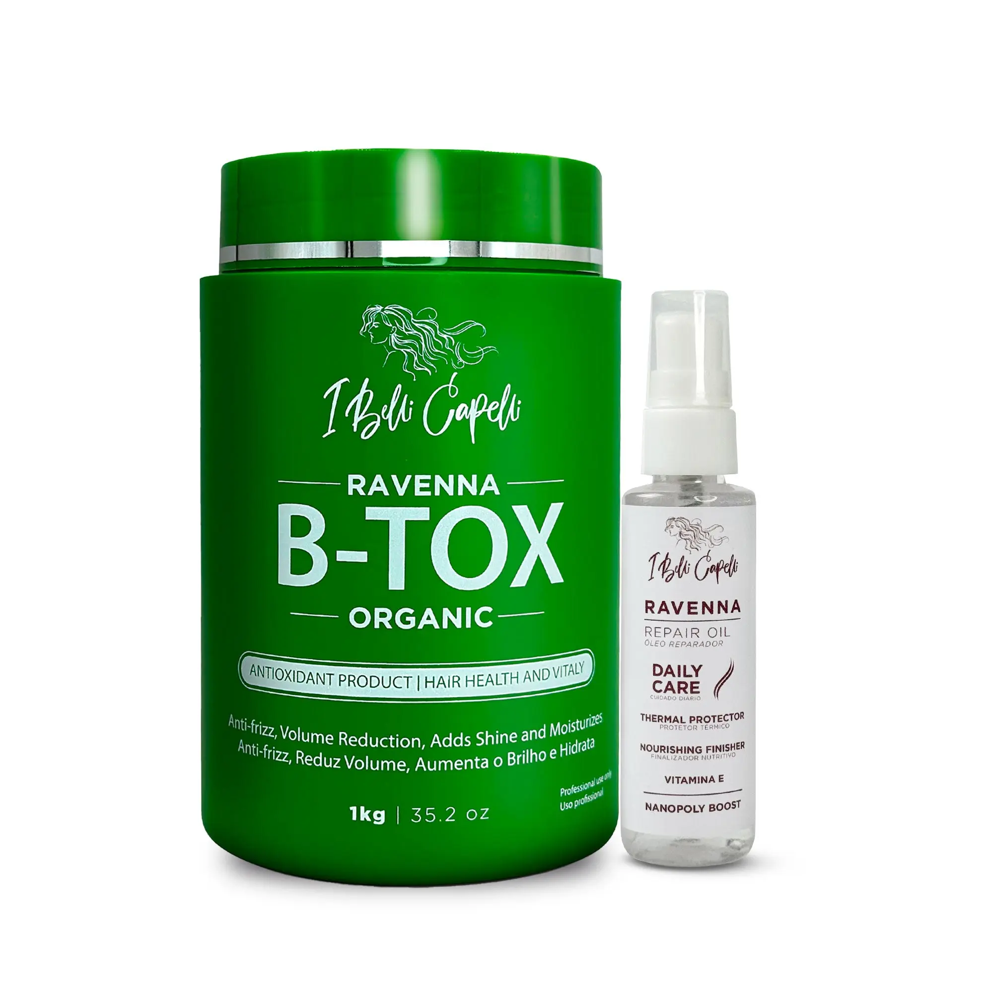 Kit I Belli Capelli Ravenna B-tox Organic Mask + Repair Oil – Natural Treatment for All Hair Types Haircare Silky Frizz Control Intense Shine Hair Rejuvenation