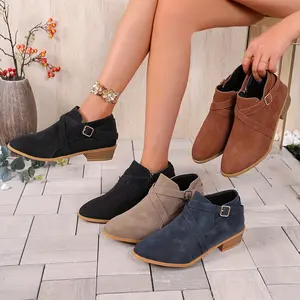 Plus Size Women's Bullet Toe Boots, New Autumn/Winter Style with Wrap-Around Lace-Up Zipper Ankle Boots, Heel and Thick Sole, Elegant and Fashionable, Suitable Work, Parties, and Daily Wear, Women Shoes