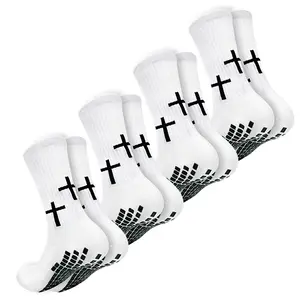 Cross Grip Soccer Socks for Men Anti-Slip Football Socks with Cross Jesus Athletic Socks Size 6-13 Christian Training Support Breathable Cushioned