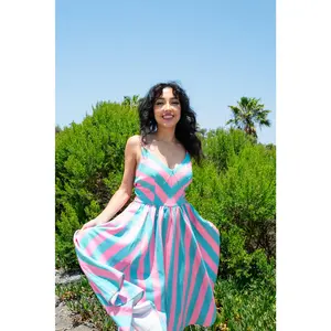 Amalie Ballerina 70's Style Swing Dress in Kenergy Mark Stripe Crepe | Pinup Couture