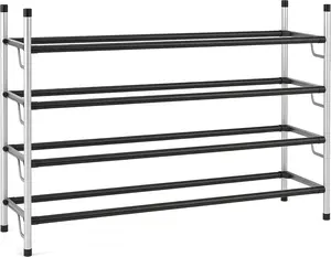 USTECH 4-Tier Expandable Shoe Rack – Adjustable & Stackable Metal Shoe Shelf Organizer, Durable Alloy Steel Storage Stand for Closet, Entryway, Bedroom, or Garage (Pack of 2)