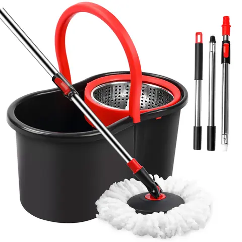 Spin Mop and Bucket, Mop and Bucket with Wringer Set for Home, 360 Spinning Mop Bucket Floor Cleaning Tool with 1 Microfiber Mop Replacement Head Refills,50" Extended Handle for Floor Cleaning Home(SMALL SIZE MOP BUCKET DESIGNS)