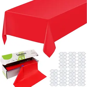 54 in X 98.4 Ft Plastic Table Cloth Roll Disposable Red Tablecloth with Slide  Box for Rectangle Round Tables,Picnic,Camping,Banquet,Party,Birthdays,  Shower [with Fixed Stickers]