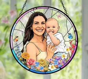 Stained Glass Custom Grandma Portrait Suncatcher, Personalized Window Hanging from Photo, Mother's Day Gift for Mom, Family Memory Art