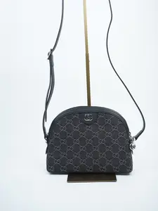 Pre-owned GUCCI denim/calf Crossbody Bags Denim GG Monogram Small Ophidia Dome Shoulder Bag Black