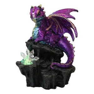 Purple Magenta Spyro Baby Dragon On Faux Geode LED Crystals Rock Figurine