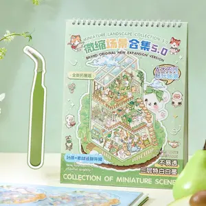 12 Stickers + 6 Scene Cards + 1 Tweezers Miniature Scene Sticker Book, Foggy Town 5.0 Visual 3D Pop-Up House DIY Craft Diary Gift Album, Sticker Sheets, Crafting Kit