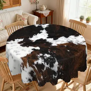 Simple Cowhide Pattern Printed Tablecloth, Printed With Cow Fur Pattern, Round Rectangular Multiple Sizes, Party Countertop Deco, Daily Home Kitchen Table Cover, Indoor And Outdoor Use, Dining Home Decor, Kitchen Accessories