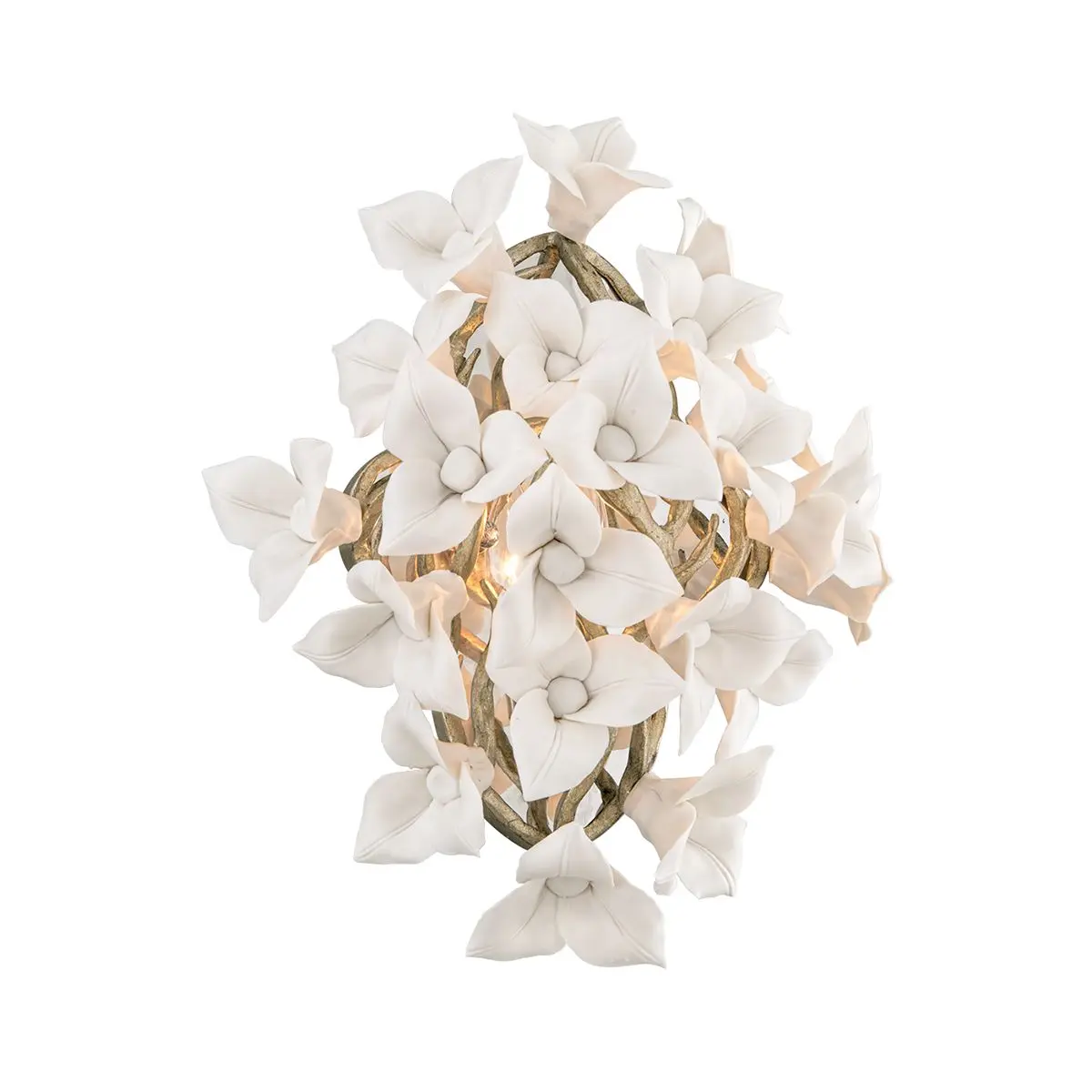 Lily Sconce with Exquisite White Porcelain Flowers and Charming Silver Leaf Finish