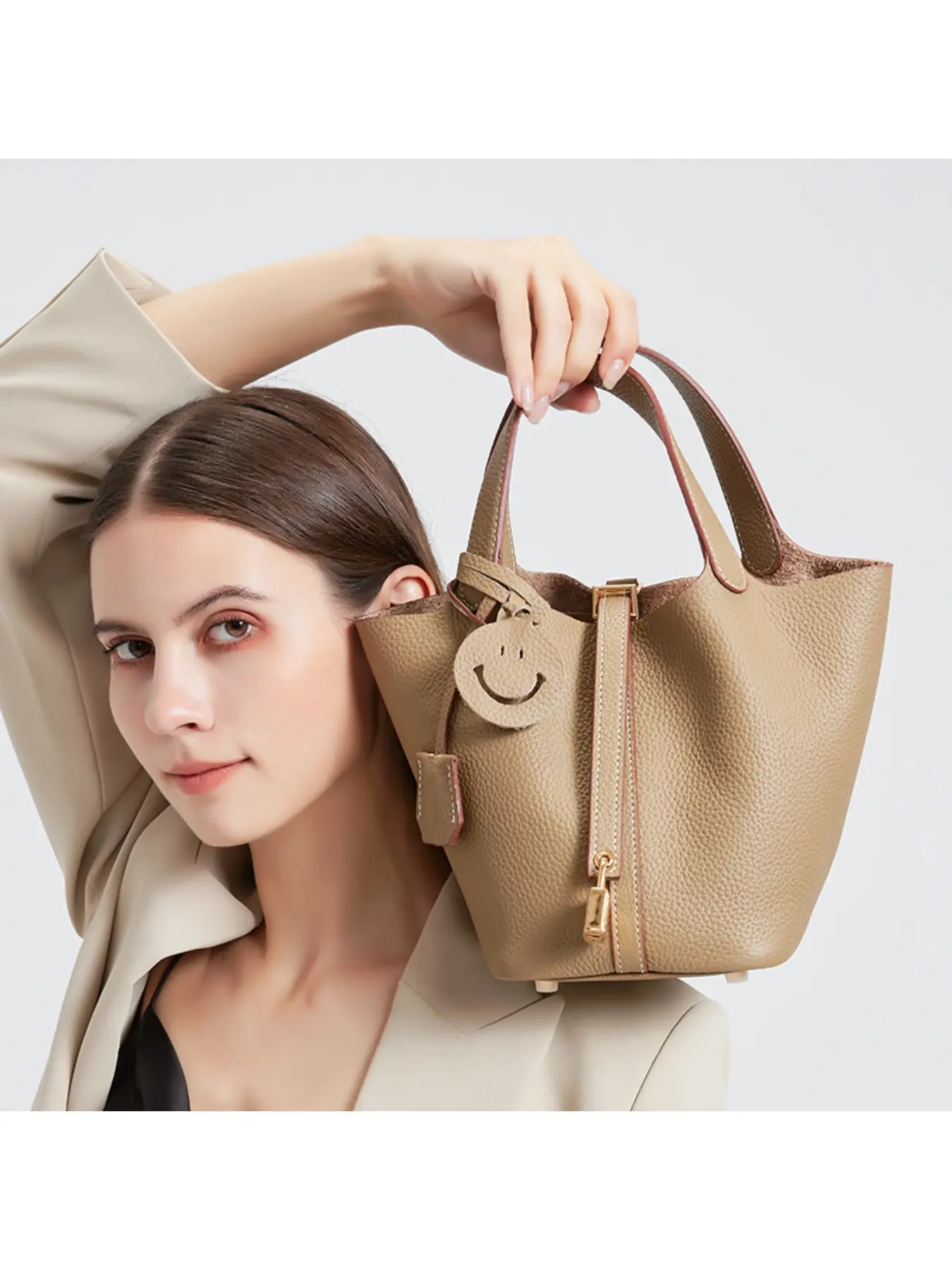 Foreign trade women's bag 2026 new temperament versatile vegetable basket bucket bag, Casual Trendy Handbag, Leather bags, fashionable and advanced cowhide Leather Handbag