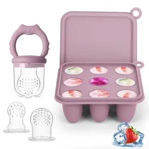 Baby Fruit Food Feeder Breastmilk Popsicle Molds, Silicone Food Freezer Tray for Cooling Teething Relief, Baby Food Feeder for Safe Infant Self Feeding, Includes 3 Extra Food Pacifier