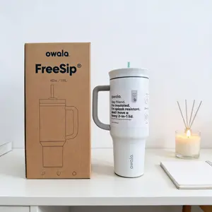 Owala FreeSip 40oz Cream White Handle Tumbler - Large Capacity Commuter Style, Portable & Leak-Proof for Car & Office Use water cups bottle easy drinking girl holiday