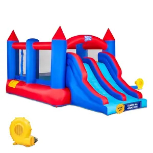 Sunny & Fun Inflatable Bounce House with Climbing Wall, Dual Slides, Air Pump & Case - Red/Blue