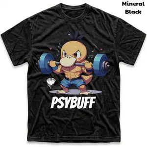 Men's and Women's T-Shirt, Vintage Psybuff Graphic Tee, Pokebon Psyduckk Gym T-Shirt, Unisex Gift Manga Anime Tee, Gothic Grunge Y2K Emo Scene Amity Affliction Style Clothes Menswear Womenswear Streetwear