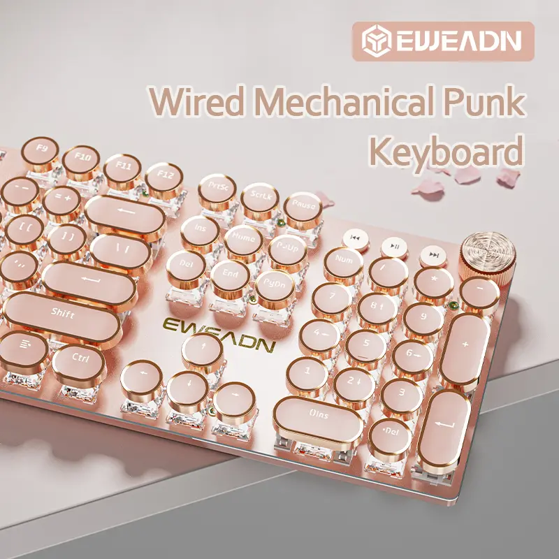 EWEADN V20 Mechanical Gaming Keyboard typewriter style, 104 keys punk wired keyboard retro, Office Keyboards full size LED Backlit, with Multimedia knob, Ergonomic Design for Game and Office, for Windows Laptop PC/Tablet