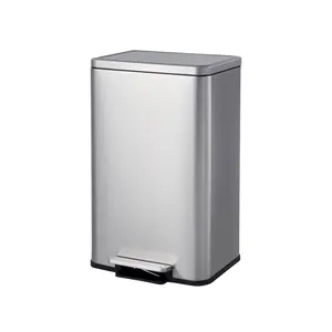 13 Gallon Stainless Steel Trash Can, Rectangular Kitchen Garbage Can with Quiet Soft-Close Lid & Removable Inner Bucket, Commercial Step Trash Bin for Office Home Living Room