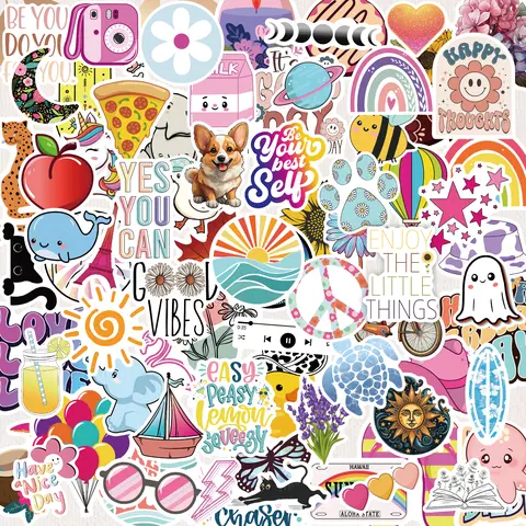 Waterproof Holographic Preppy Auto-Adhesive Labels & Stickers Pack (100-300 Pcs) - Re-sealable Office Stationery, Cool Aesthetic Unisex Decals for Teens & Adults, Junk Journaling Supplies Resistant to Daily Spills