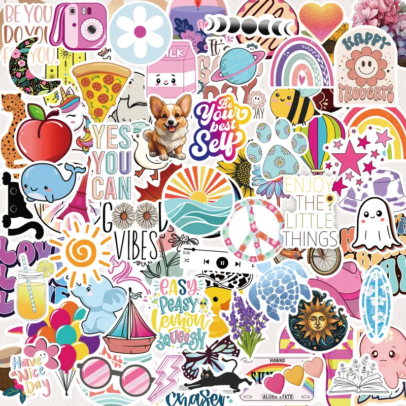 Waterproof Holographic Preppy Auto-Adhesive Labels & Stickers Pack (100-300 Pcs) - Re-sealable Office Stationery, Cool Aesthetic Unisex Decals for Teens & Adults, Junk Journaling Supplies Resistant to Daily Spills