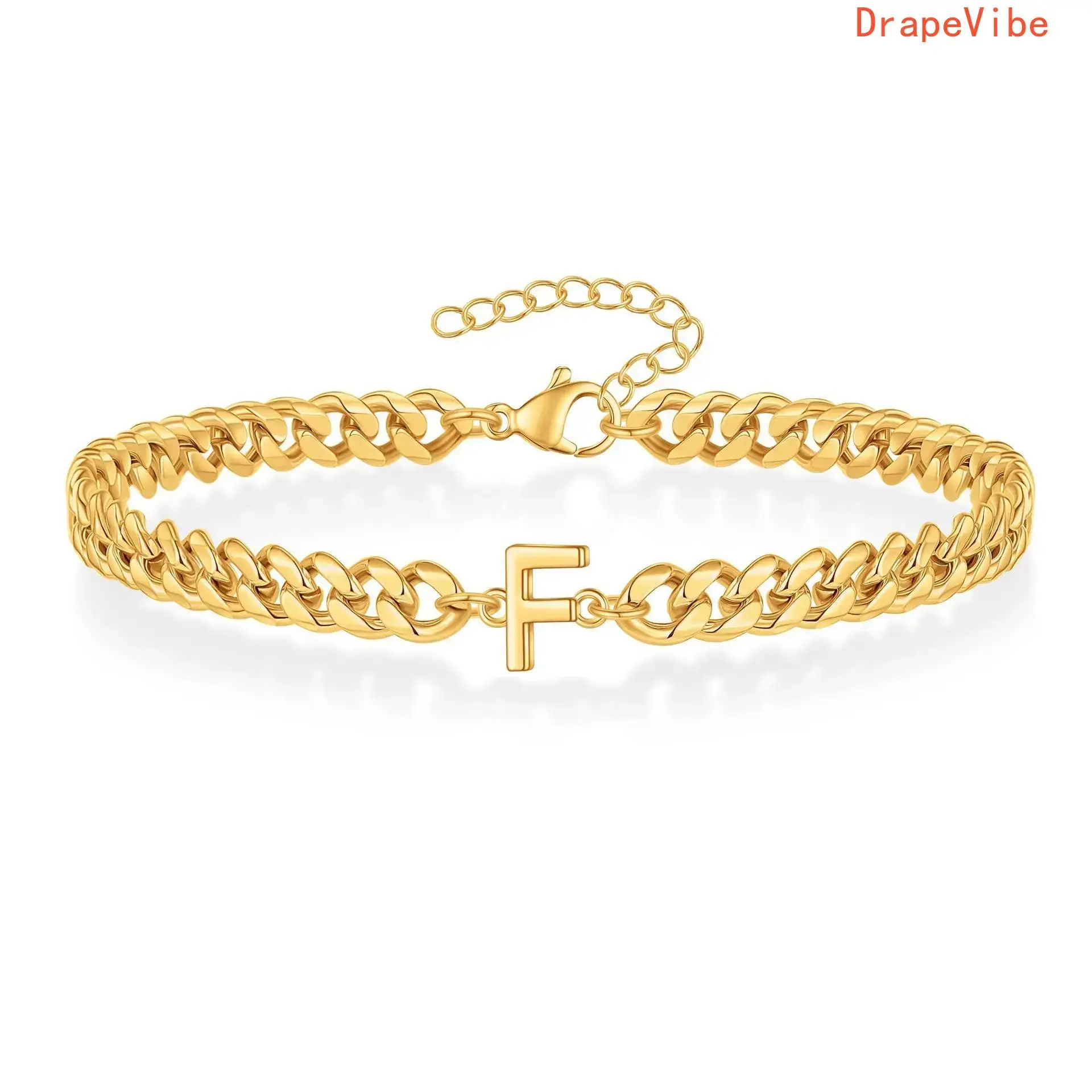 Stainless Steel 26 Initials Cuban Chain Bracelet Non-Fading Couple Jewelry For Men Stainless Steel 26 Initials Cuban Chain Bracelet Non-Fading Couple Jewelry For Men