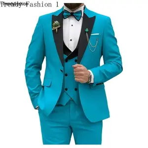 business casual outfits Blue Men Suits Slim Fit 3 Piece Double Breasted Suit Men Wedding Prom Party Business(Blazer + Vest + Pants) Wedding Suits for Men Formal Wear Menswear business casual outfits office work clothes