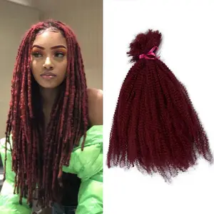 20Inch Afro Kinkys Bulk Synthetic Hair for Locs, Twist, Braids, 100g/Bundle Burgundy Color Soft No Weft 4B Afro  Twist Kinky Braid Bulk Hair  For Black Women ()