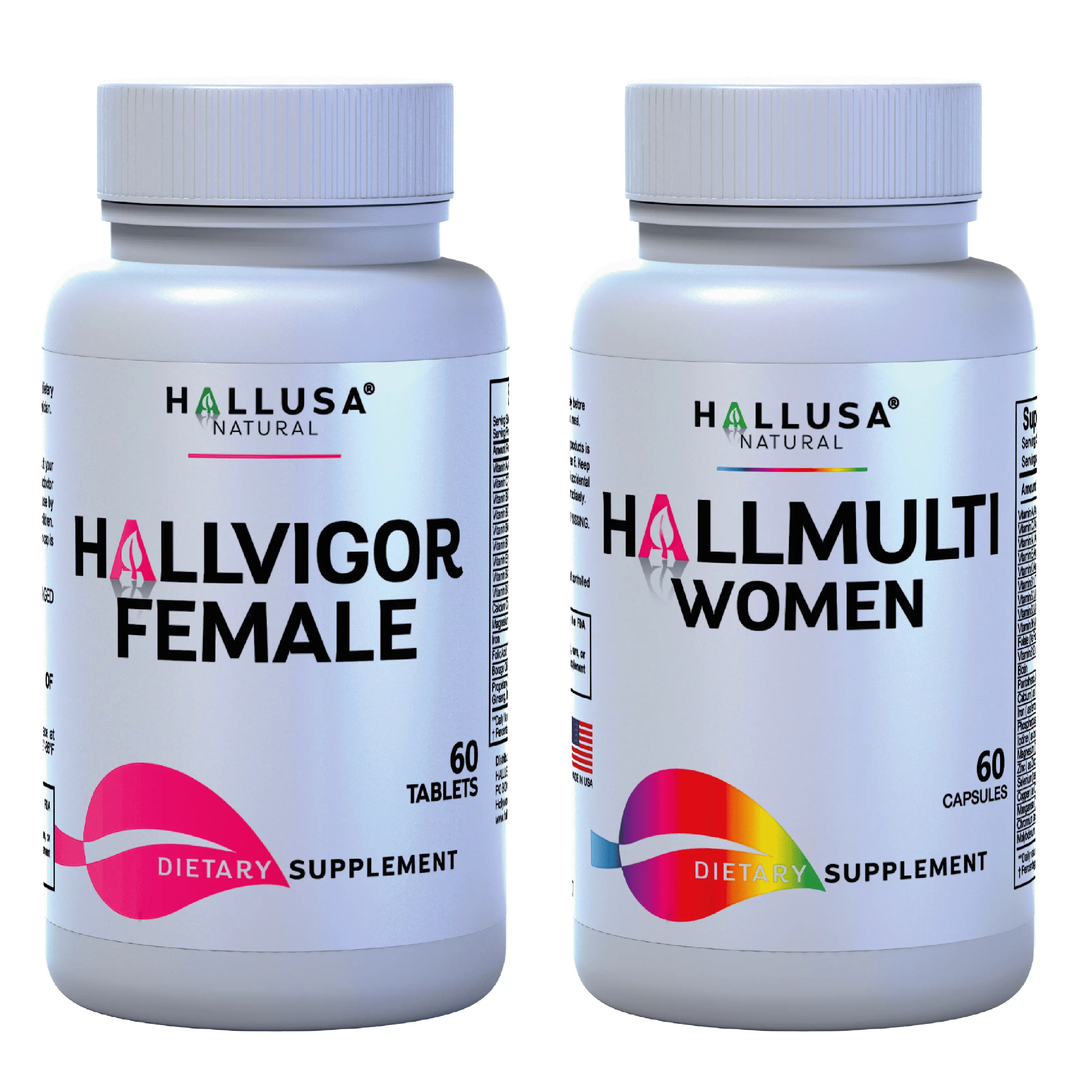 HALLUSA NATURAL Hallmulti & Hallvigor Women's Multivitamin Capsules - 60 Caps, Sugar-Free, B-Complex, Energy Boost, Botanical Extracts (Asparagus, Broccoli), Magnesium, Iron, Zinc, Hormonal Balance Support Dietary Supplement