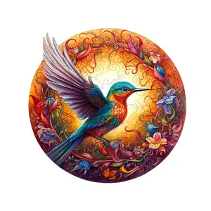 Adult Hummingbird & Floral Wooden Puzzle, Challenging Round Brain Teaser, Family Relaxation Interaction, Unique Birthday & Holiday Gift, Jigsaw Puzzles