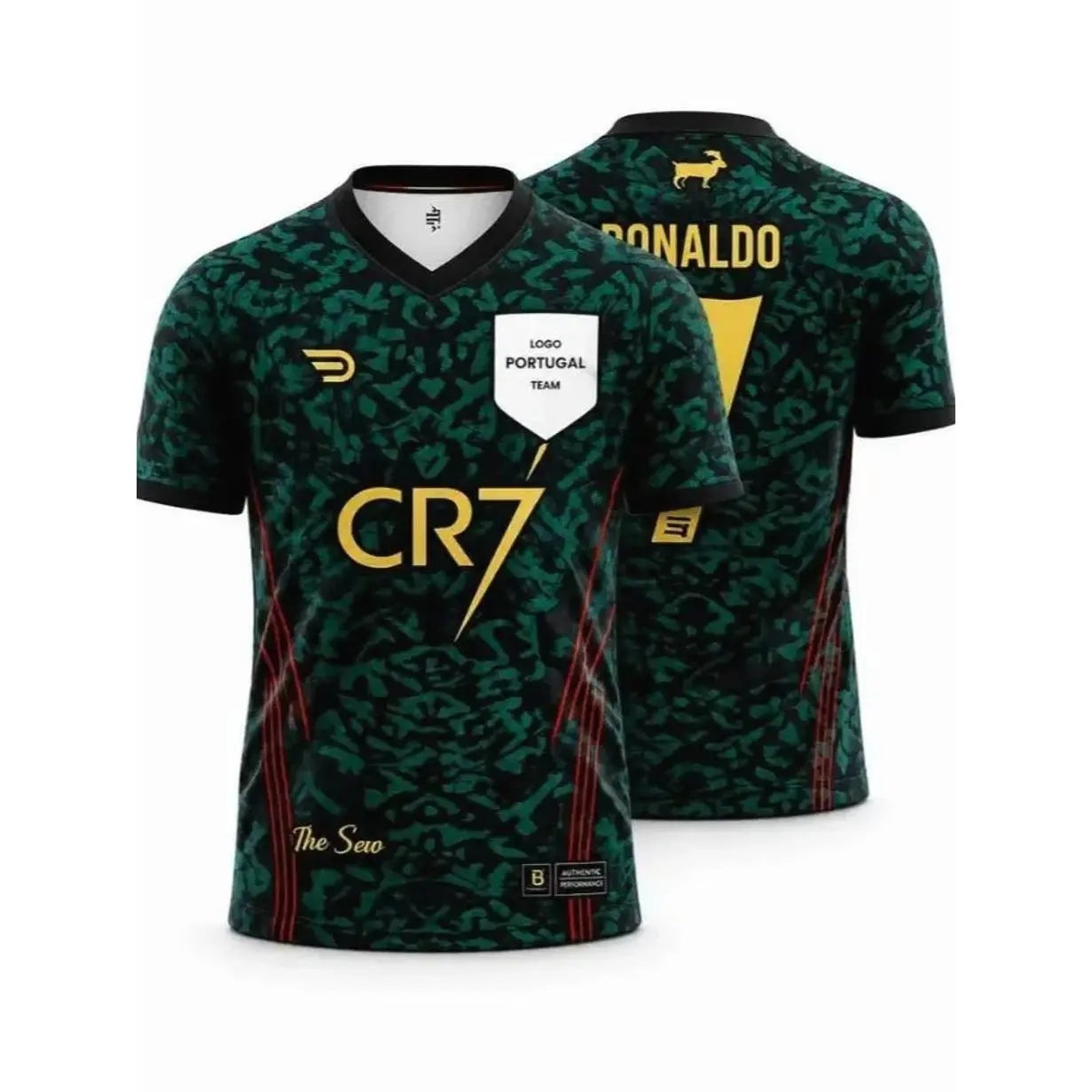 Portugal Black Green Concept Jersey, CR#7 Inspired Shirt, Vintage Camo Sports Tee, Custom Fan Apparel TWGF3