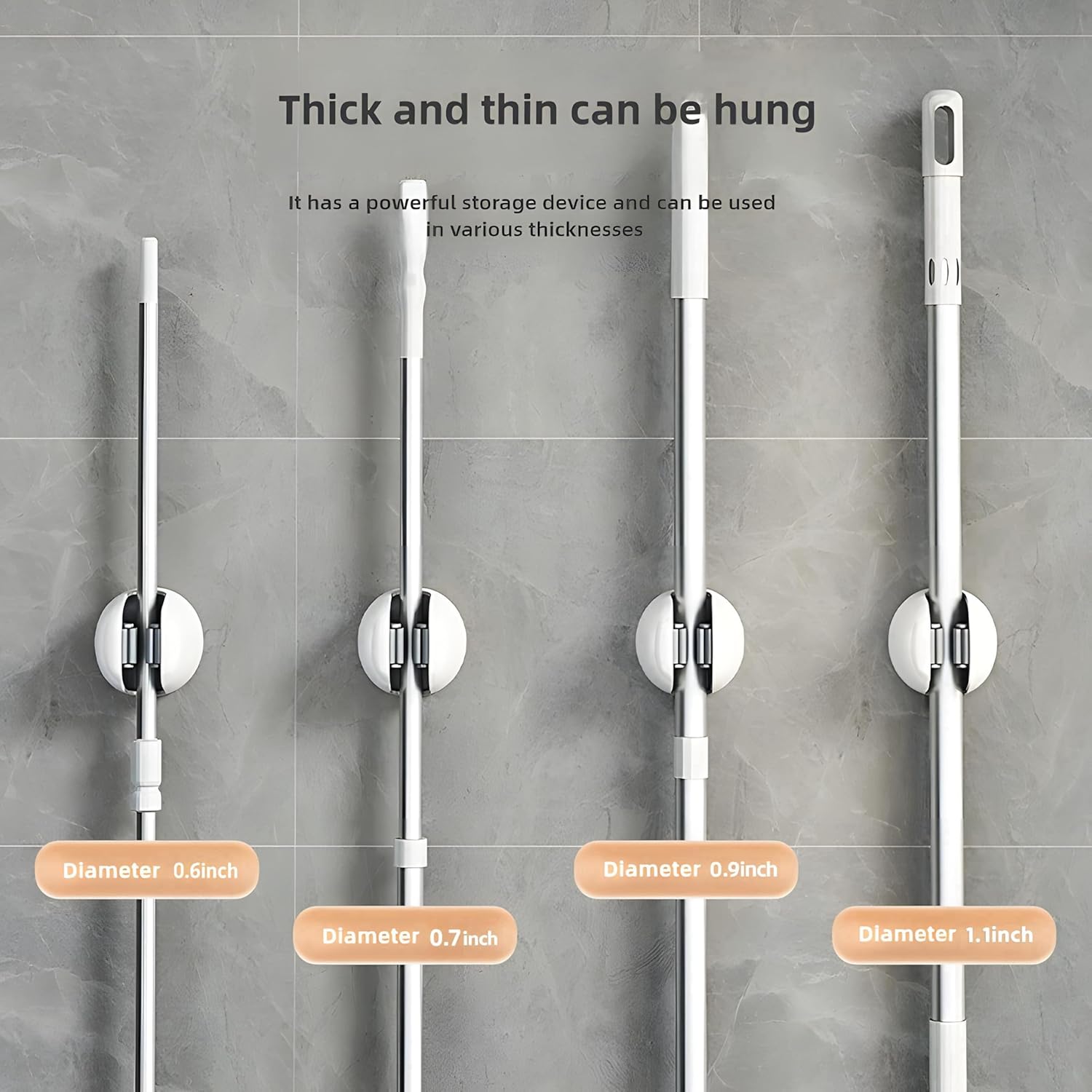 Wall Mount Broom Holder 5 PCS No Punch Broom Organizer Mop Holder Storage for Broom Mop Bathroom Closet Garage Garden Home Organization