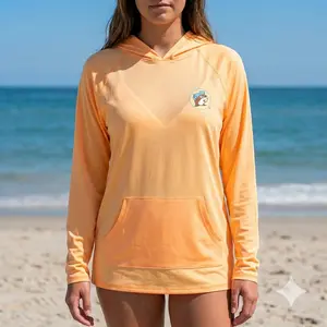 Buc-ee's Coral Long Sleeve Hooded Swim Shirt