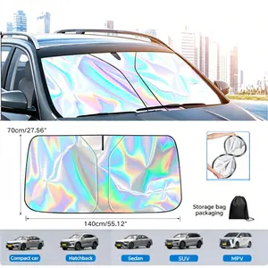 JOYTUTUS Retractable Sunshade Car Laser Universal Windshield Sun Umbrella 360° Rotating Shaft 55 x 27 inches Titanium Silver Cloth Protector for Car Truck SUVs