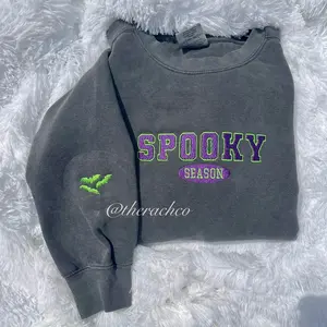 Varsity Spooky Season Sweatshirt, Halloween Sweatshirt, Spooky Season Sweatshirt, Halloween Crewneck, embroidered sweatshirt